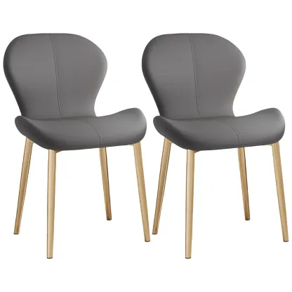 Art Deco Curved Back Leather Dining Chair Solid Back Image - 26