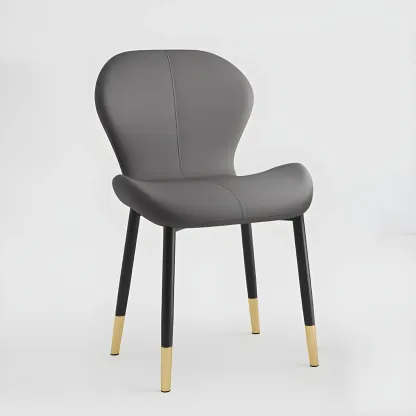 Art Deco Curved Back Leather Dining Chair Solid Back Image - 28