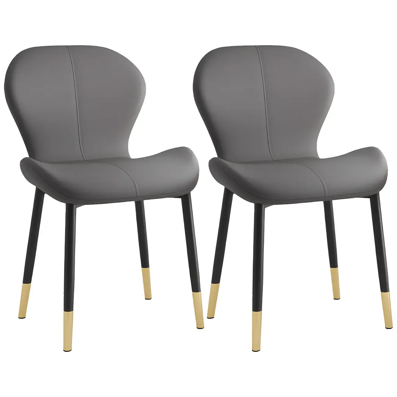 Art Deco Curved Back Leather Dining Chair Solid Back Image - 29