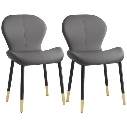 Art Deco Curved Back Leather Dining Chair Solid Back Image - 29