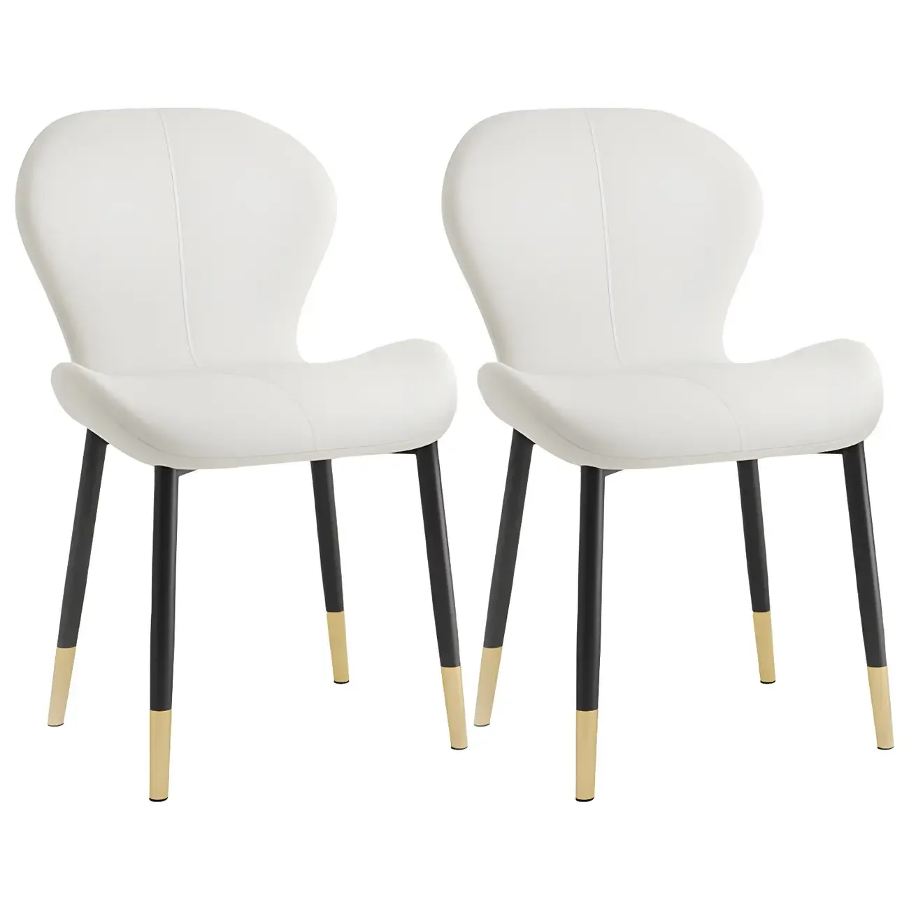 Art Deco Curved Back Leather Dining Chair Solid Back Image - 47