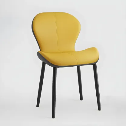 Art Deco Curved Back Leather Dining Chair Solid Back Image - 49