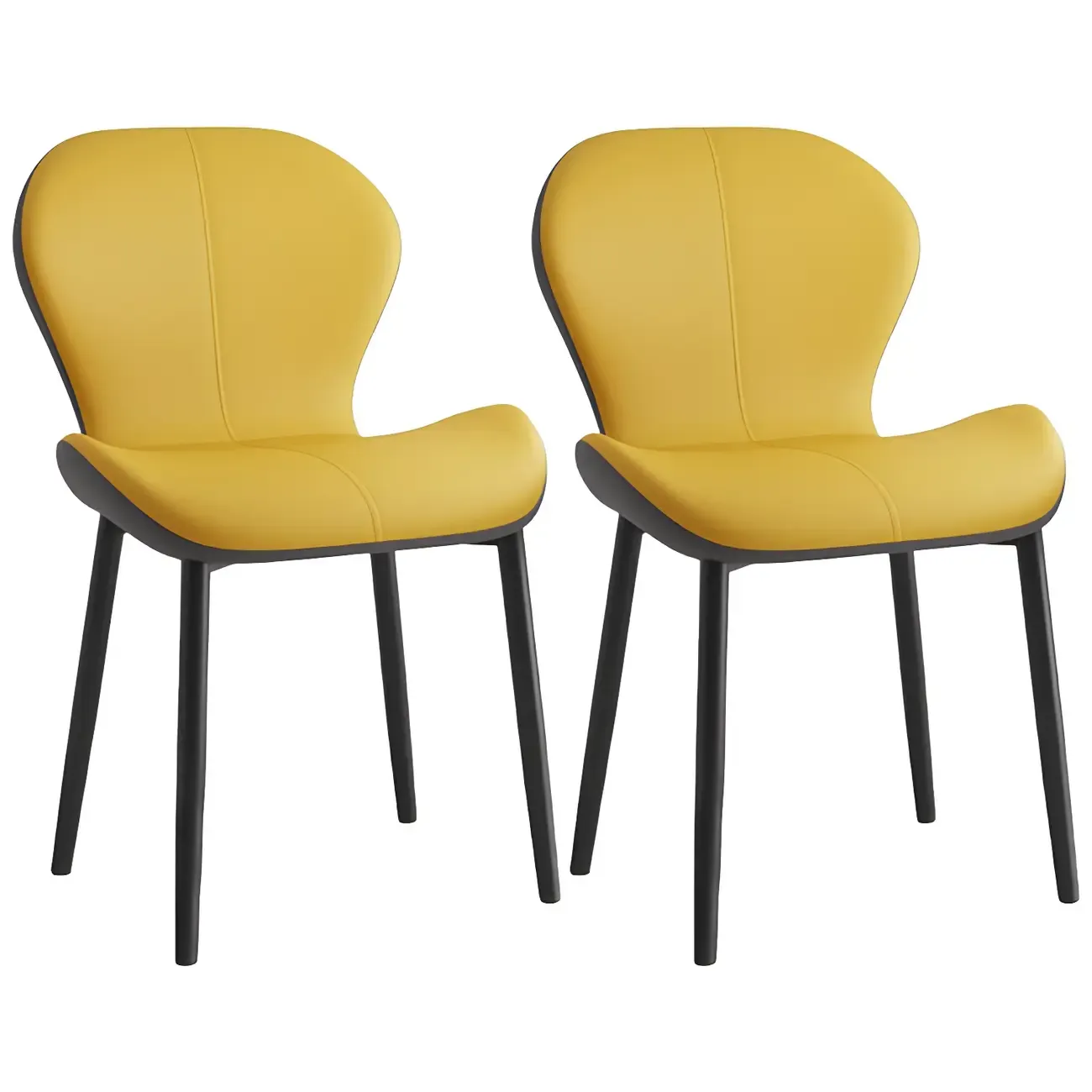 Art Deco Curved Back Leather Dining Chair Solid Back Image - 50