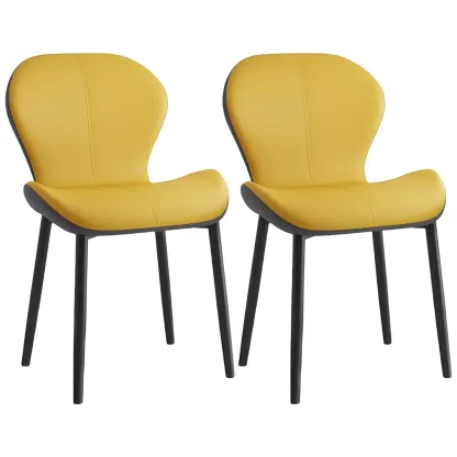 Art Deco Curved Back Leather Dining Chair Solid Back Image - 50