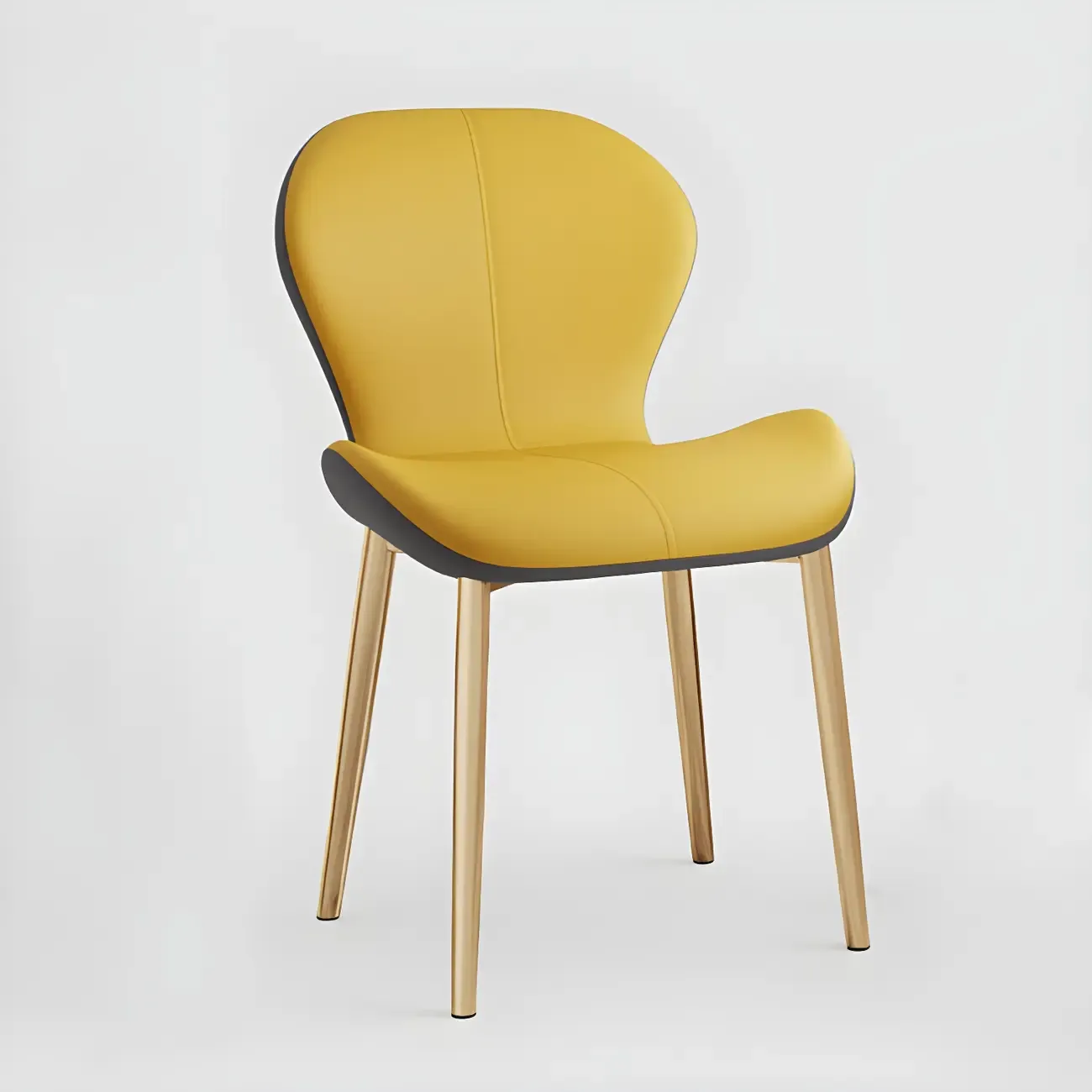 Art Deco Curved Back Leather Dining Chair Solid Back Image - 52