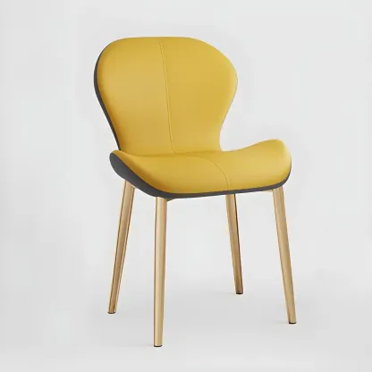 Art Deco Curved Back Leather Dining Chair Solid Back Image - 52