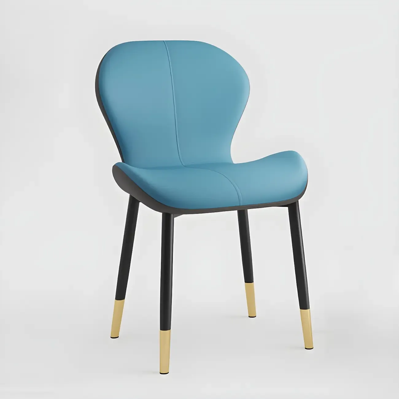 Art Deco Curved Back Leather Dining Chair Solid Back Image - 64