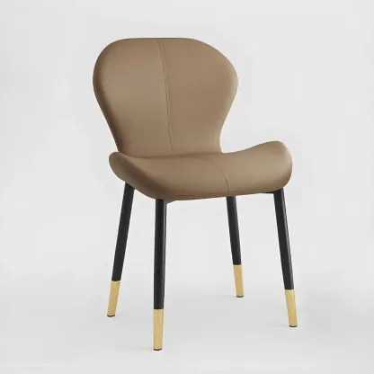 Art Deco Curved Back Leather Dining Chair Solid Back Image - 70