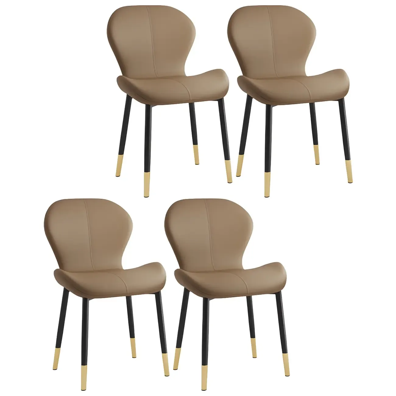 Art Deco Curved Back Leather Dining Chair Solid Back Image - 72