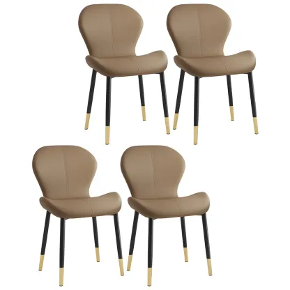 Art Deco Curved Back Leather Dining Chair Solid Back Image - 72