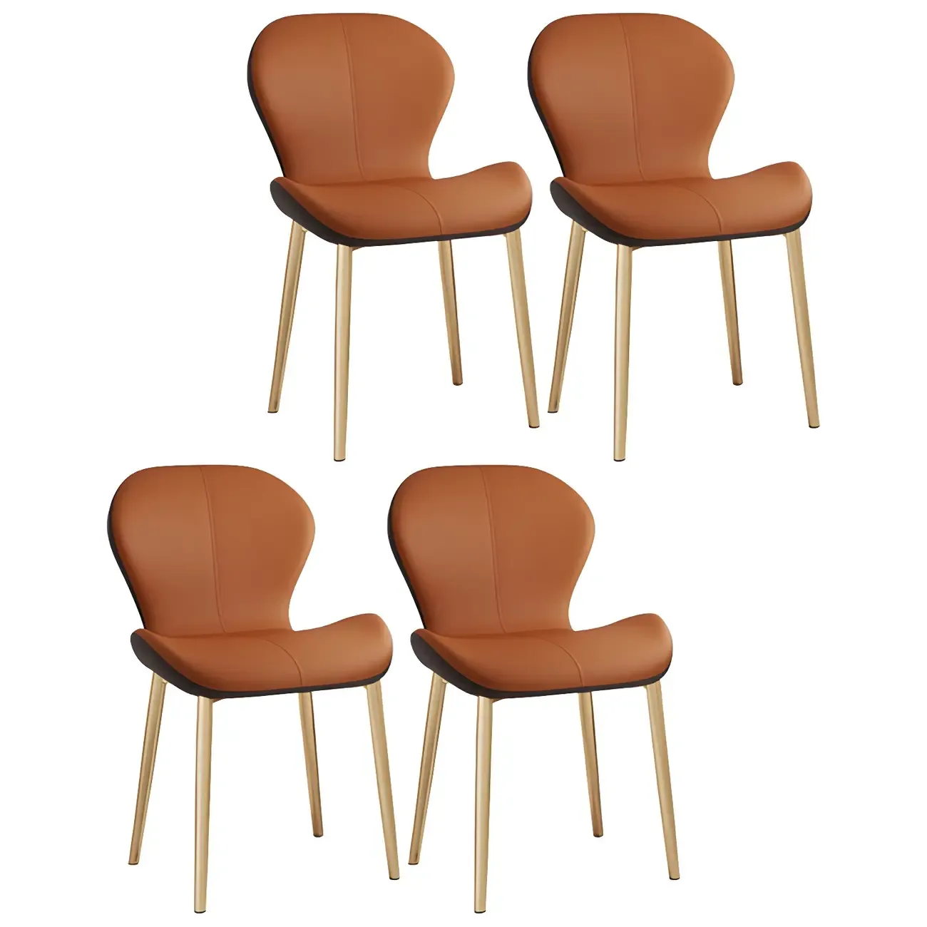 Art Deco Curved Back Leather Dining Chair Solid Back Image - 78