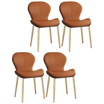 Art Deco Curved Back Leather Dining Chair Solid Back Image - 78