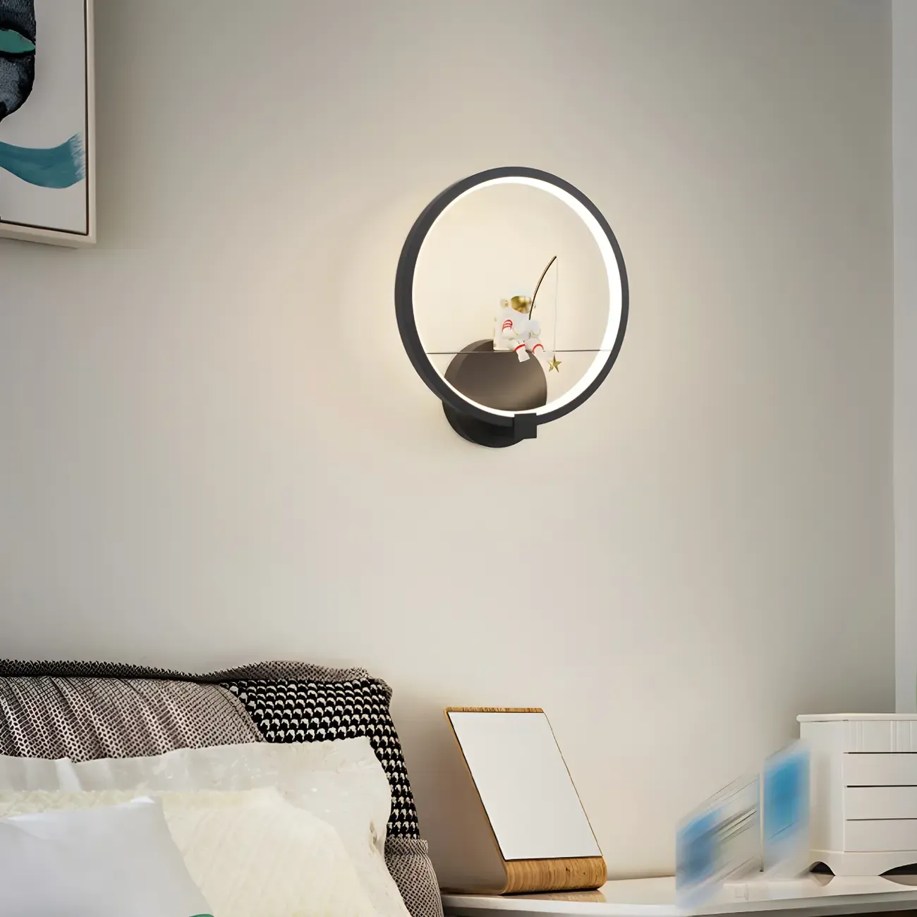 Mini Dimmable Circular LED Wall Sconce for Kids Bedroom 