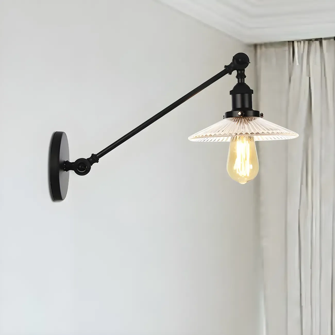 Industrial Adjustable Black Cone Shape Glass LED Wall Lamp 