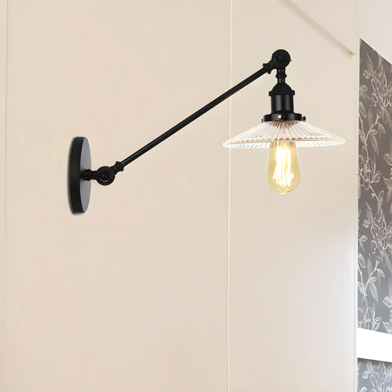 Industrial Adjustable Black Cone Shape Glass LED Wall Lamp 