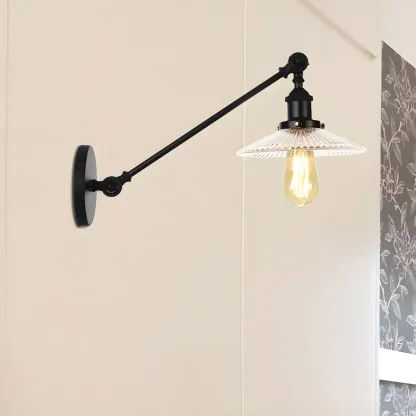 Industrial Adjustable Black Cone Shape Glass LED Wall Lamp 