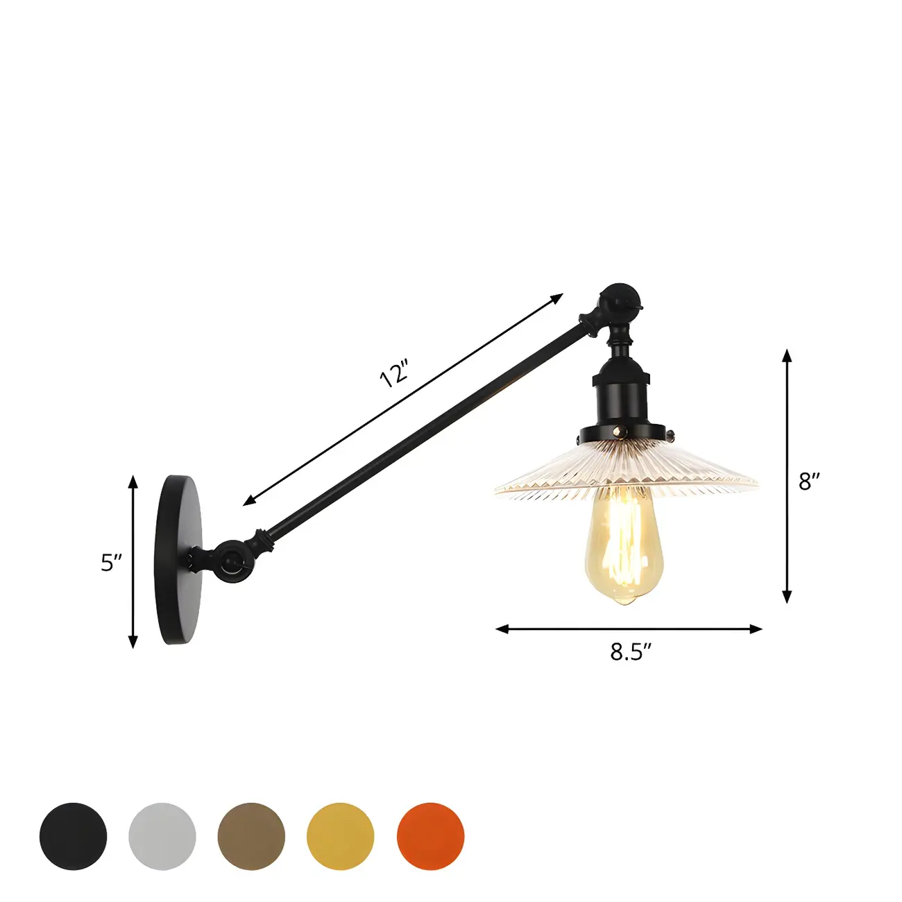 Industrial Adjustable Black Cone Shape Glass LED Wall Lamp  | homeyfad