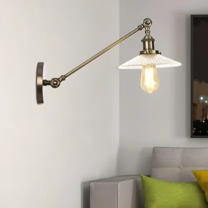 Industrial Adjustable Black Cone Shape Glass LED Wall Lamp 