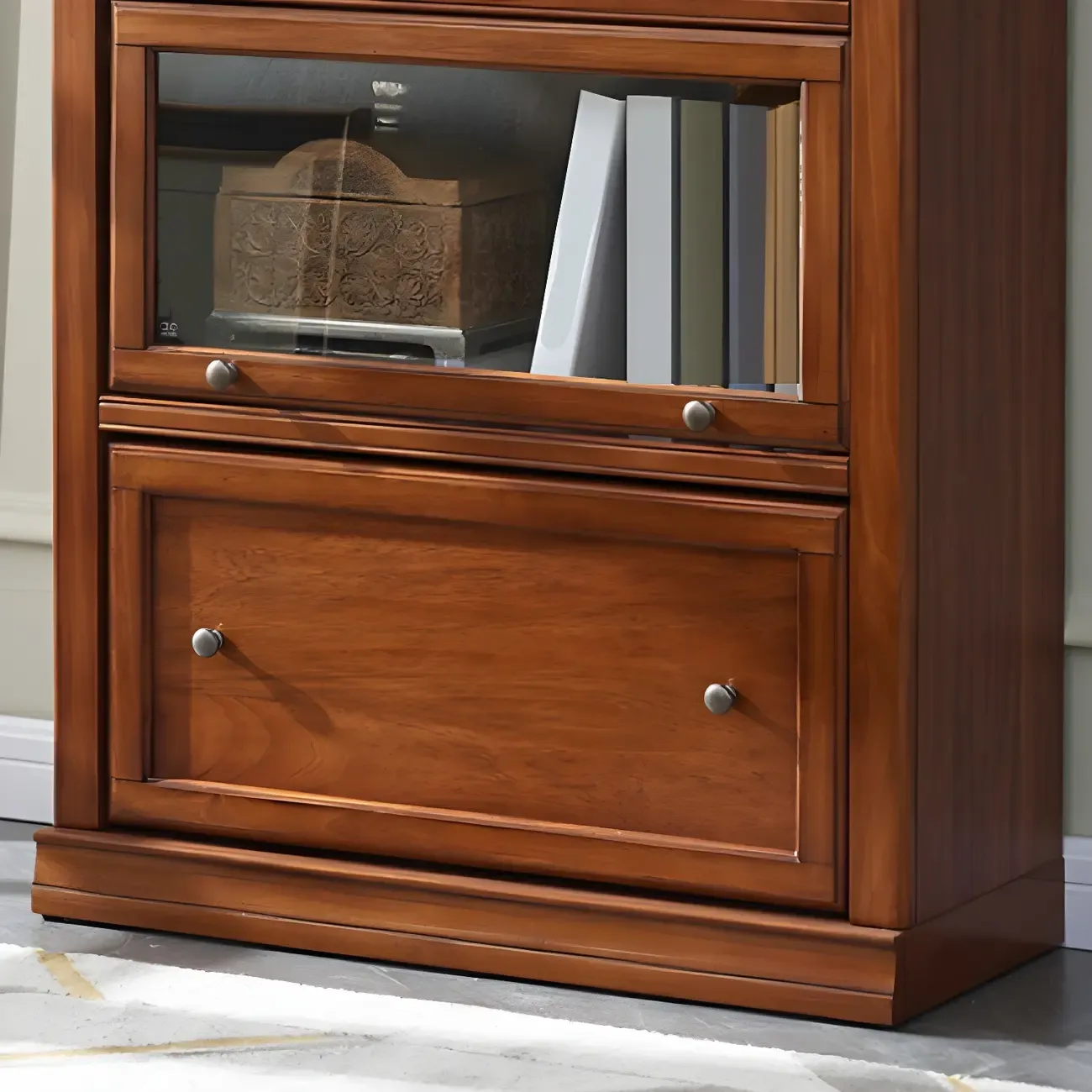 Brown Oak Wood Barrister Bookcases with Glass Doors Image - 7