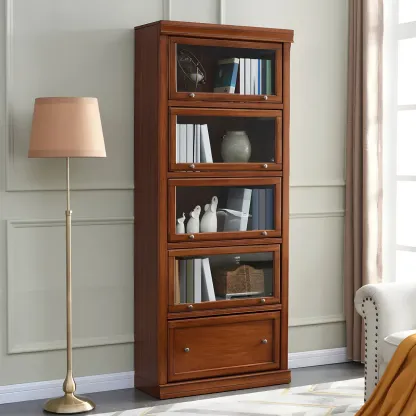 Brown Oak Wood Barrister Bookcases with Glass Doors Image - 10