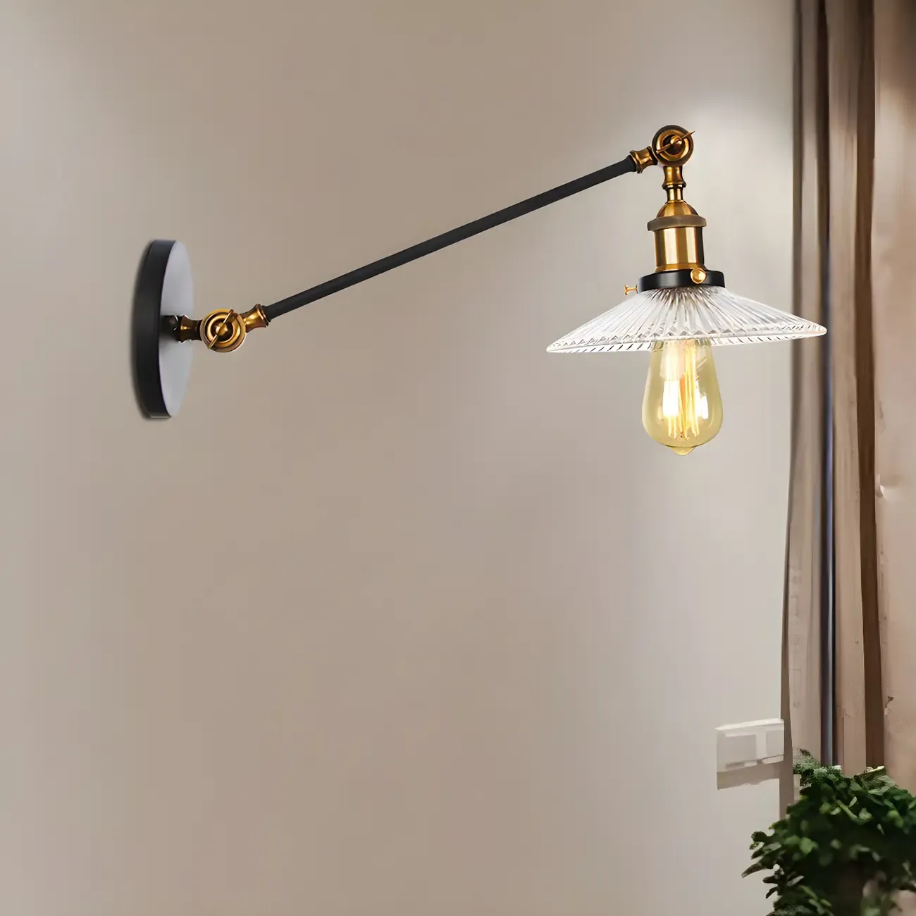 Industrial Adjustable Black Cone Shape Glass LED Wall Lamp 