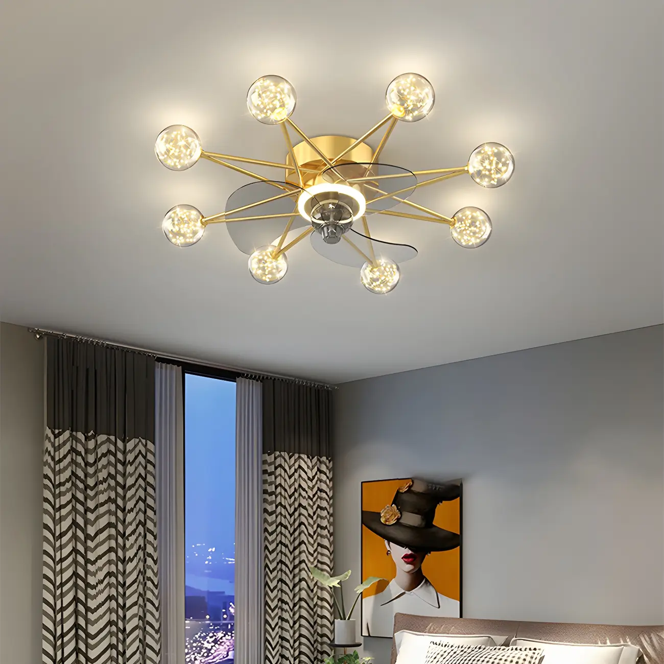 Bedroom Modern Starburst LED Ceiling Fan with Lights Image - 1 | homeyfad