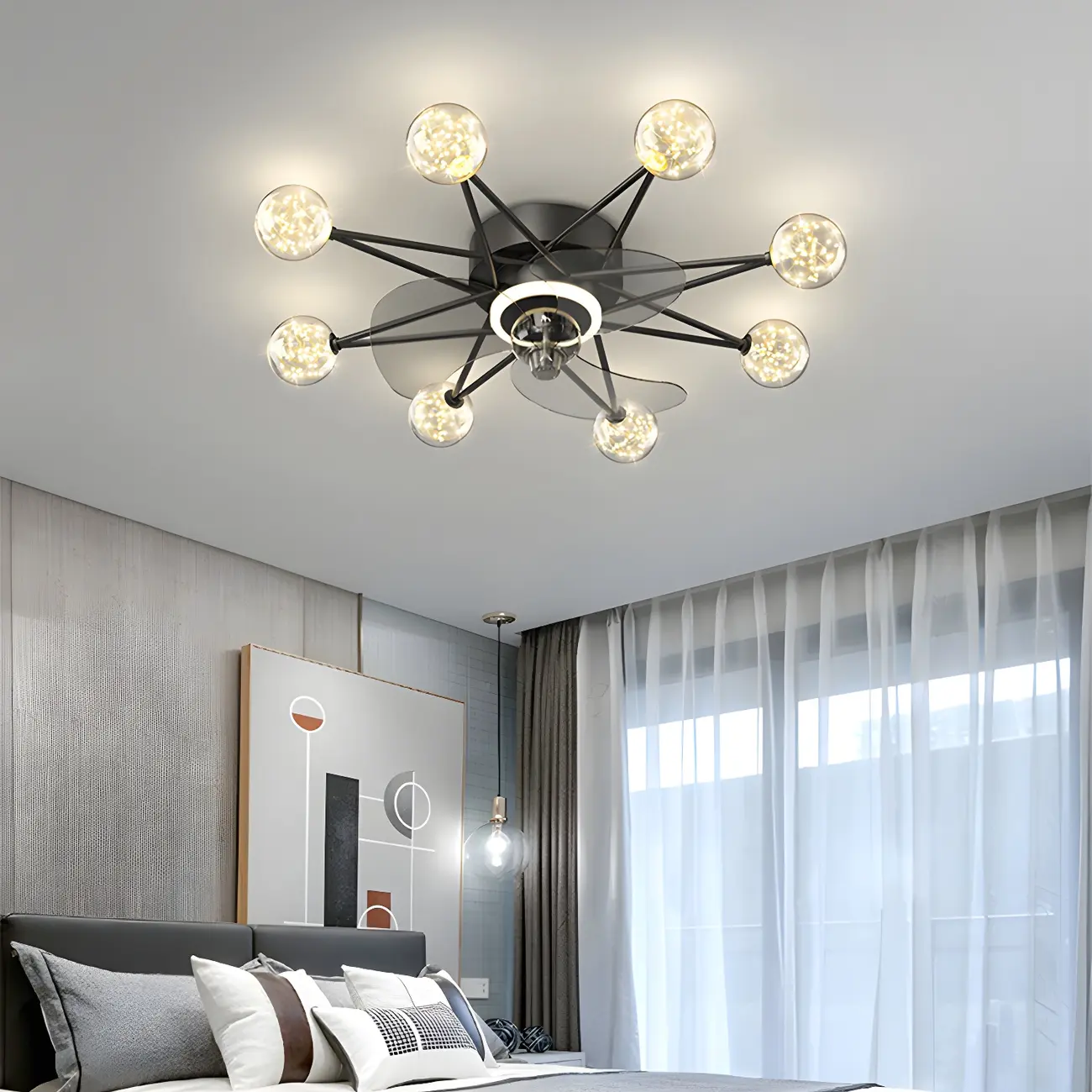 Bedroom Modern Starburst LED Ceiling Fan with Lights Image - 2 | homeyfad