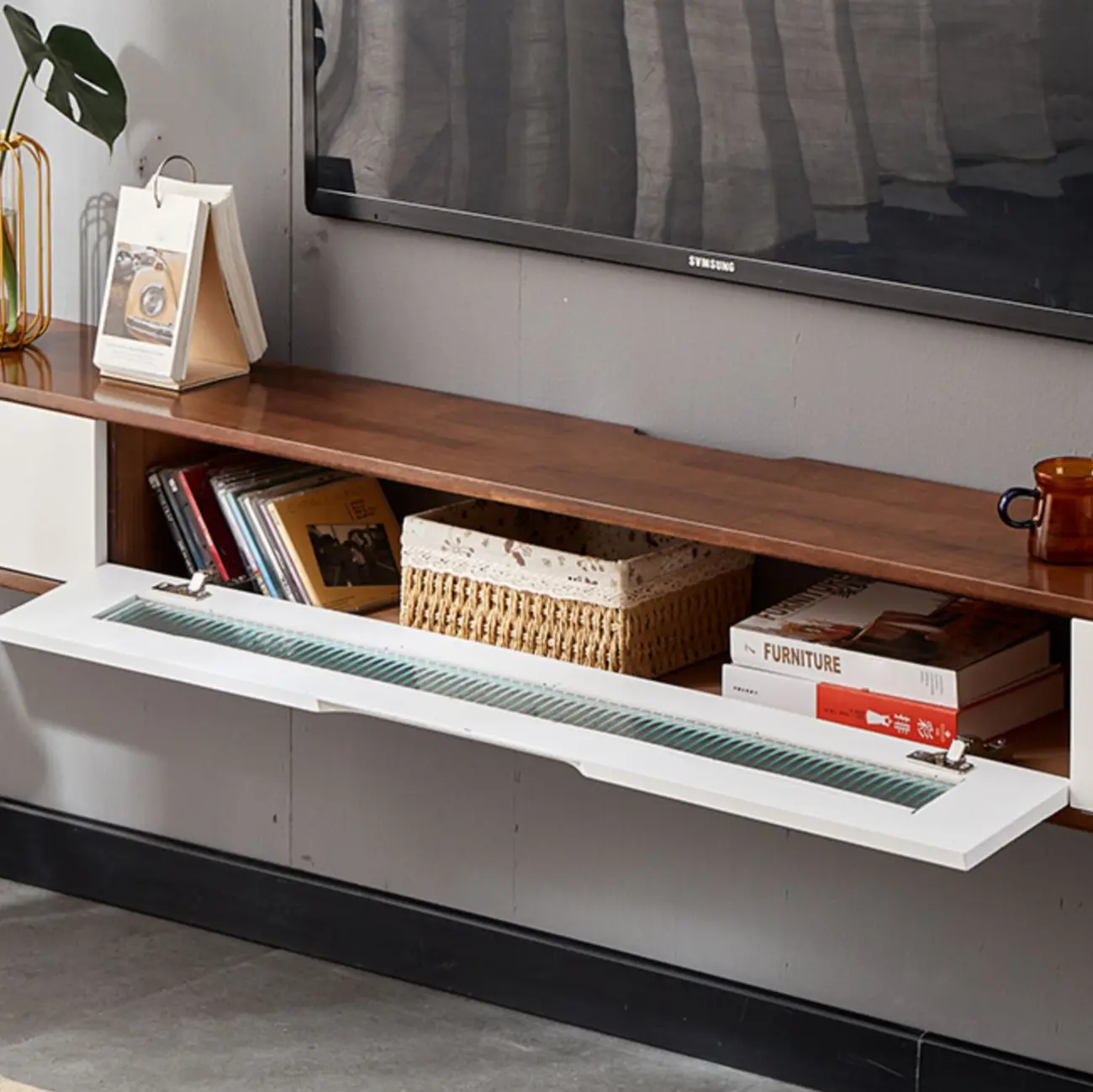 Rubberwood Wall Mount TV Stand Entertainment Center Image - 5 | homeyfad