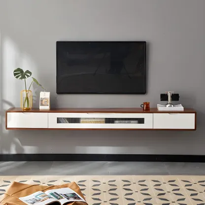 Rubberwood Wall Mount TV Stand Entertainment Center Image - 1