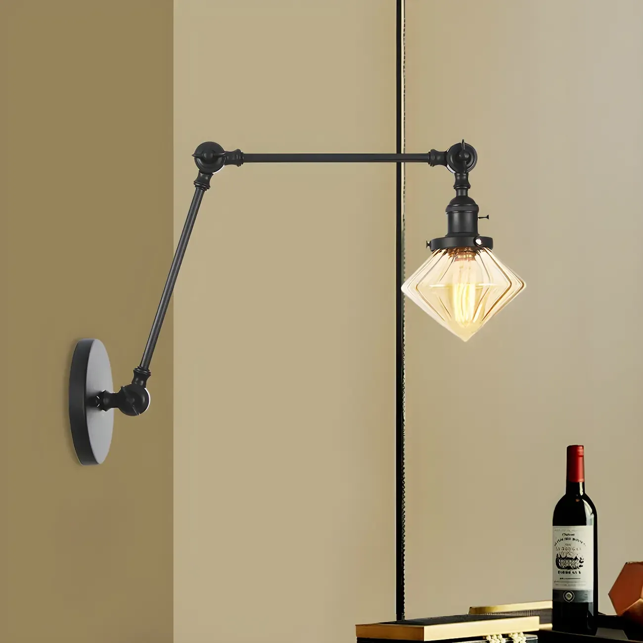Vintage Industrial Wall Sconce with Adjustable Glass Shade