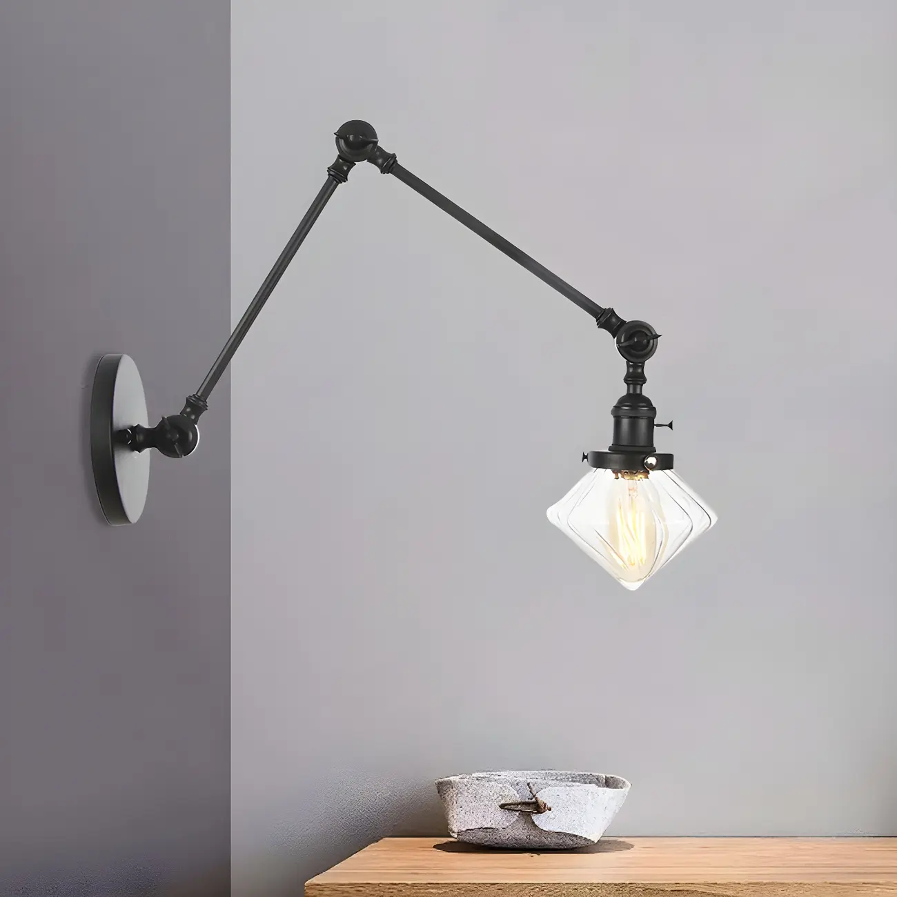 Vintage Industrial Wall Sconce with Adjustable Glass Shade | homeyfad