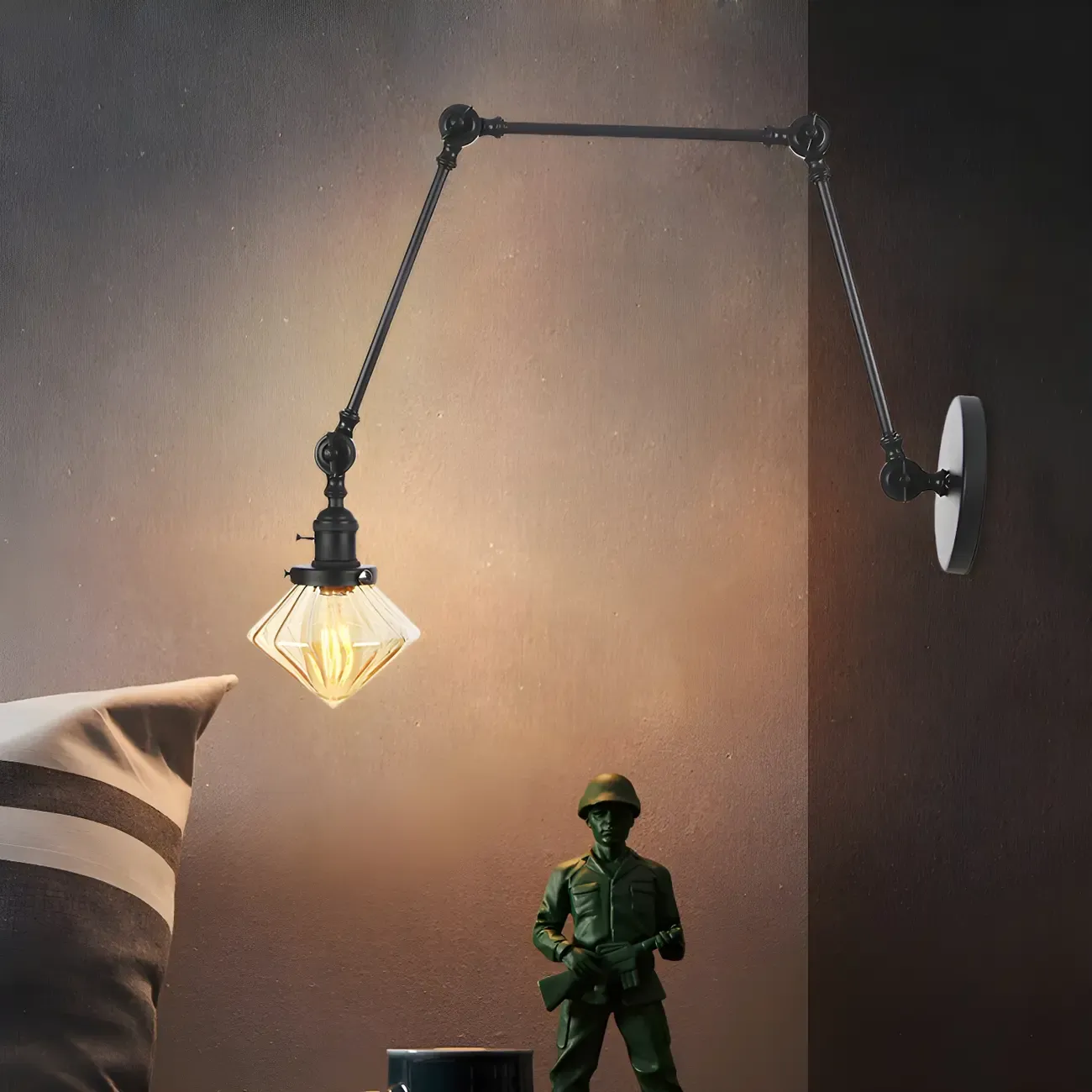 Vintage Industrial Wall Sconce with Adjustable Glass Shade