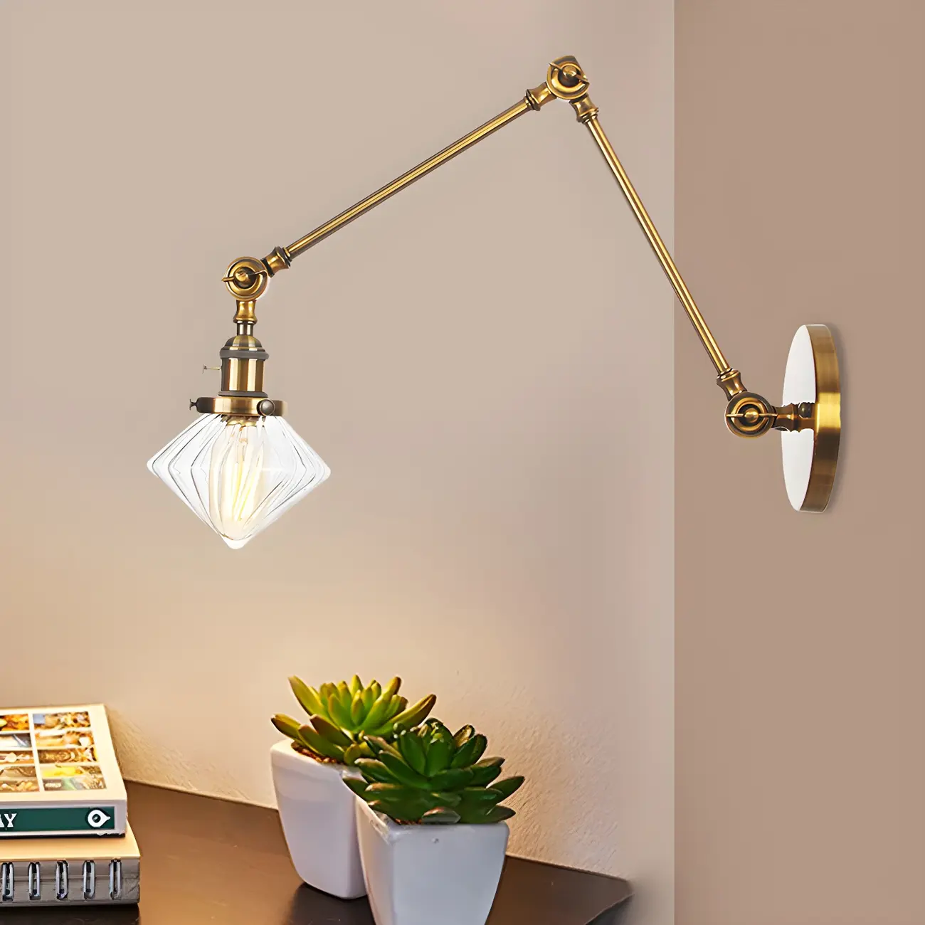 Vintage Industrial Wall Sconce with Adjustable Glass Shade | homeyfad