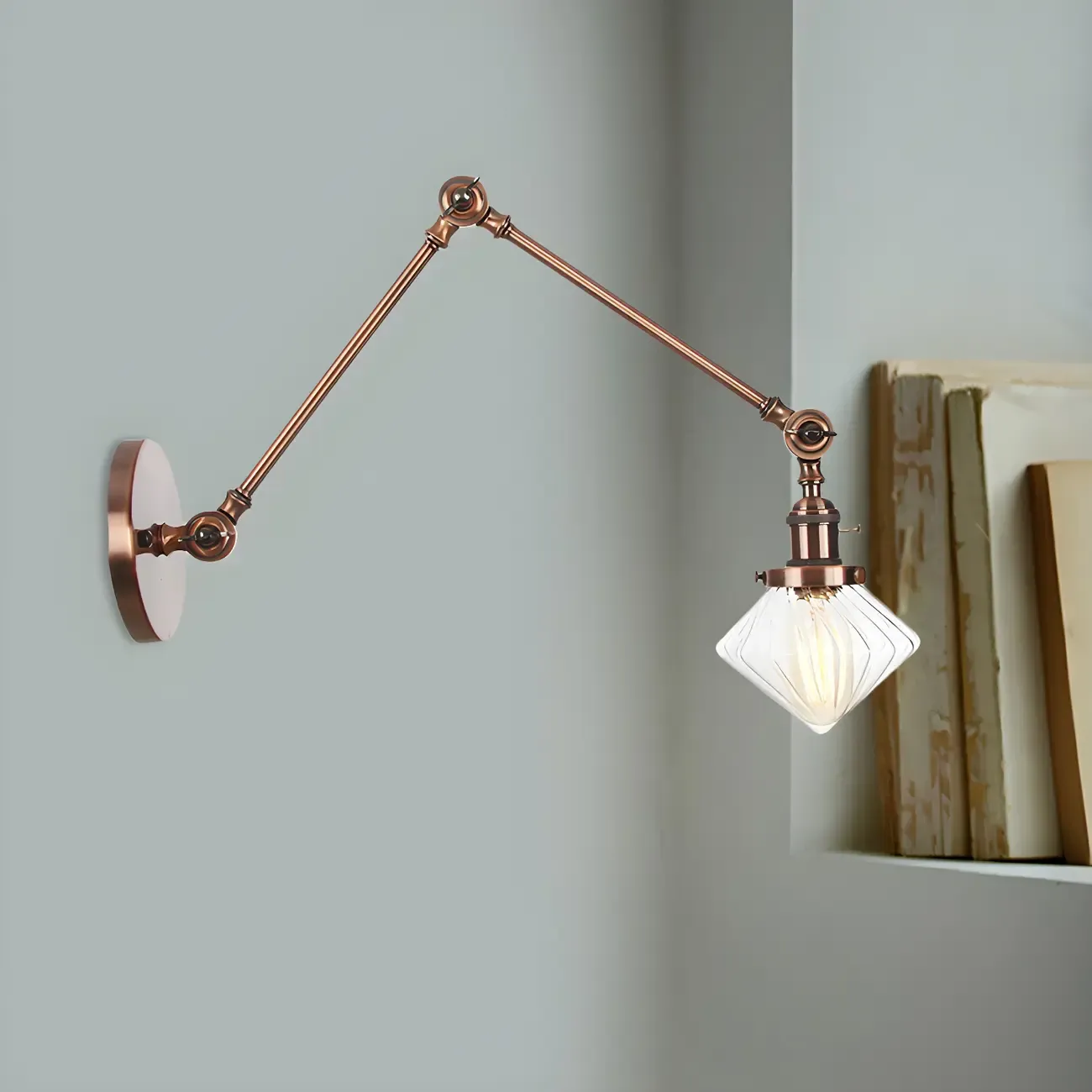 Vintage Industrial Wall Sconce with Adjustable Glass Shade
