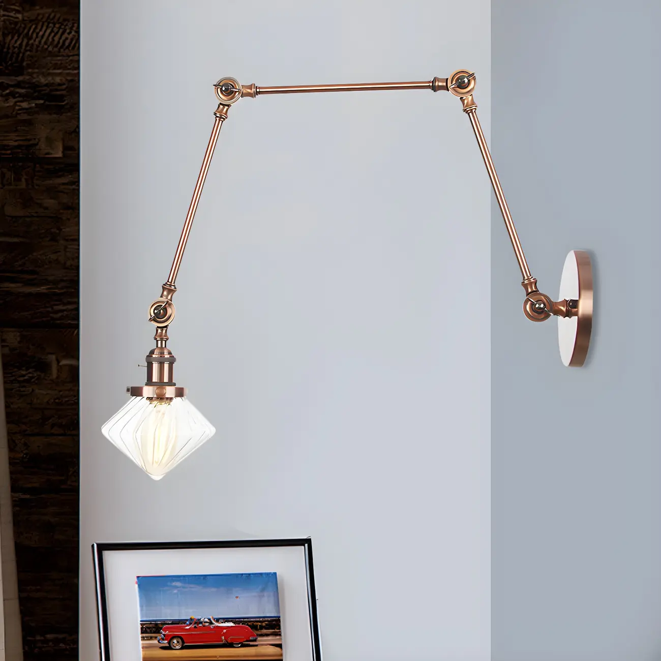 Vintage Industrial Wall Sconce with Adjustable Glass Shade | homeyfad