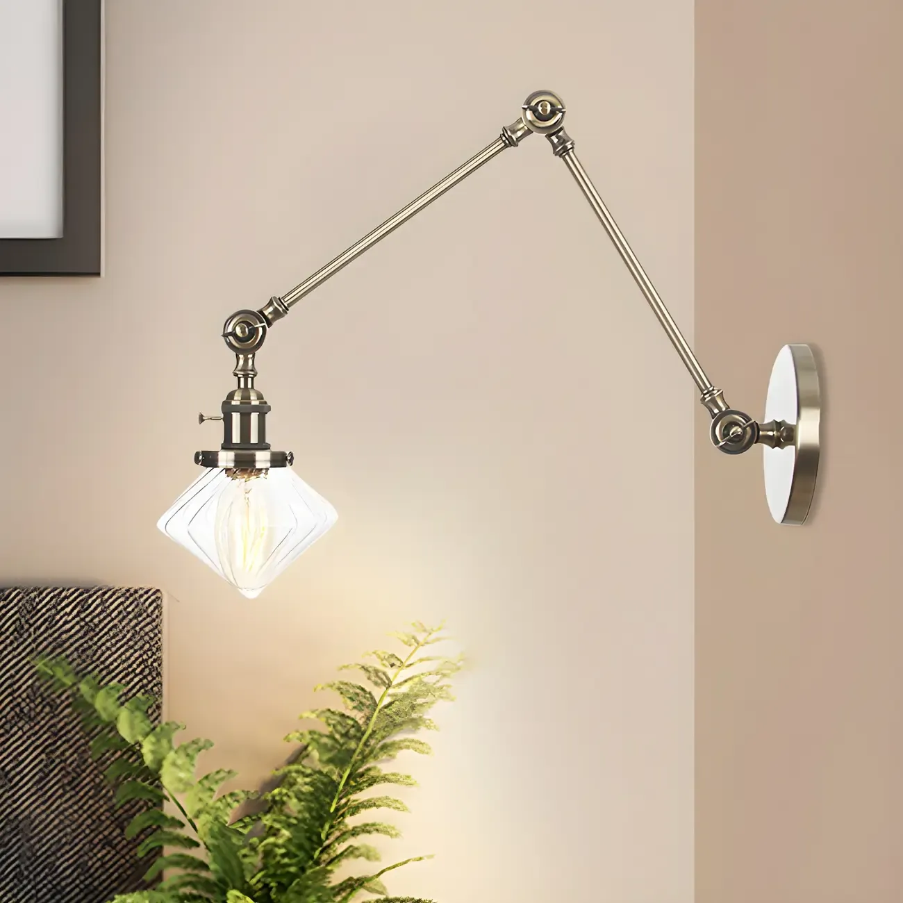 Vintage Industrial Wall Sconce with Adjustable Glass Shade