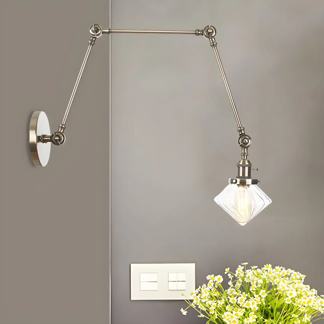 Vintage Industrial Wall Sconce with Adjustable Glass Shade | homeyfad