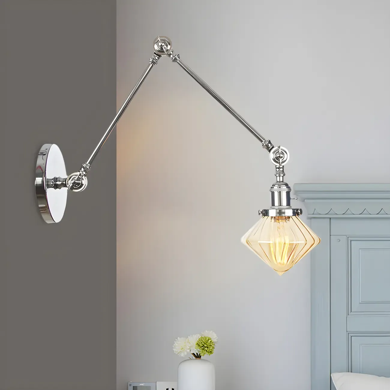 Vintage Industrial Wall Sconce with Adjustable Glass Shade