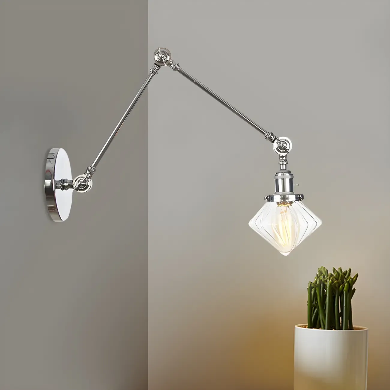 Vintage Industrial Wall Sconce with Adjustable Glass Shade