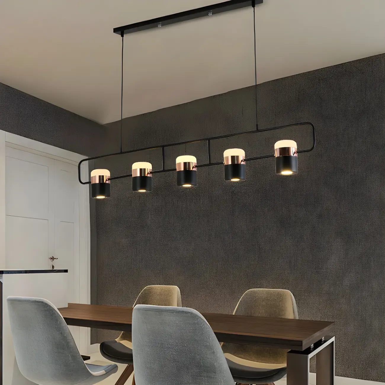 Kitchen Modern Black Cylinder Pendant Light Image - 2