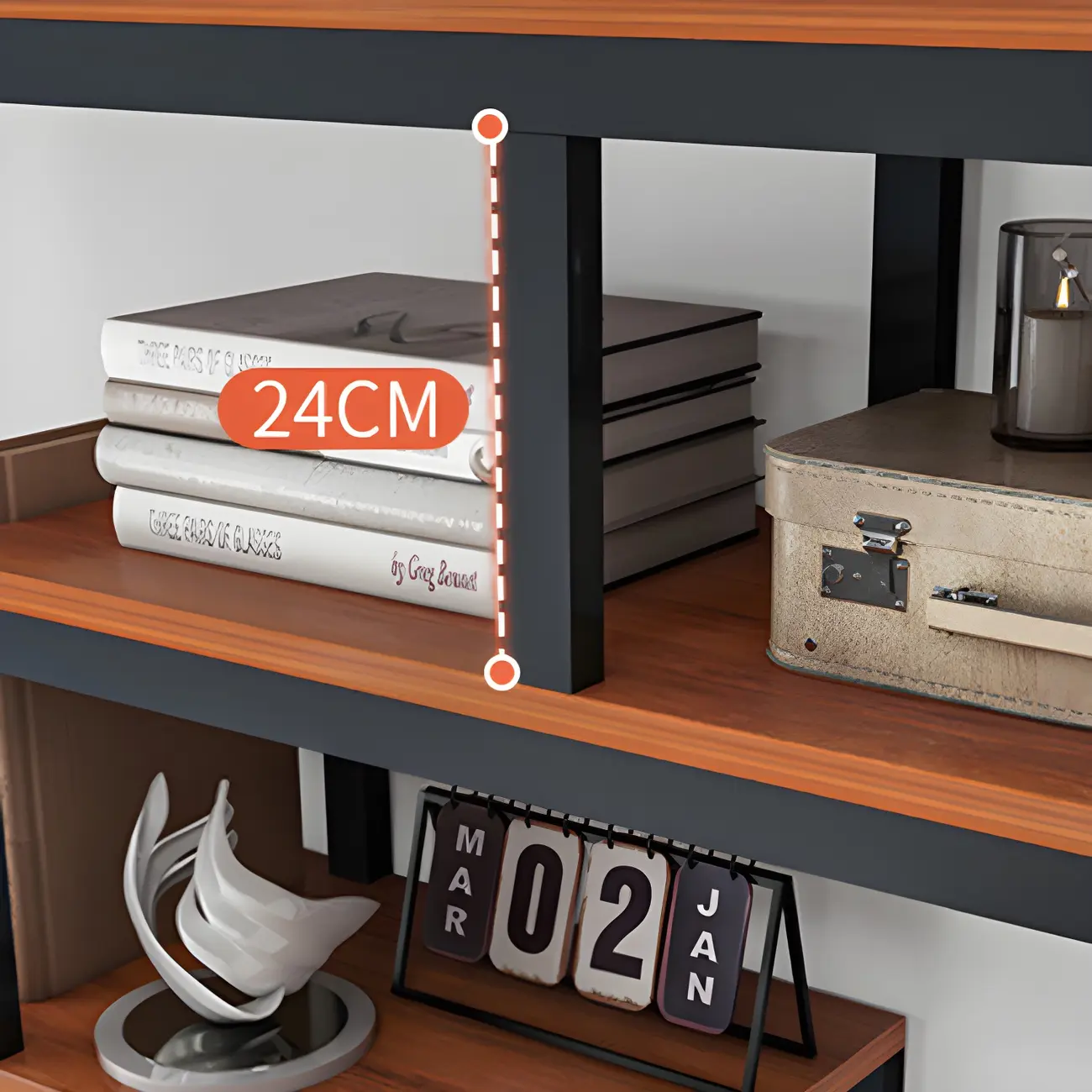 Modern Geometric Wood Metal Bookcase Image - 8 | homeyfad