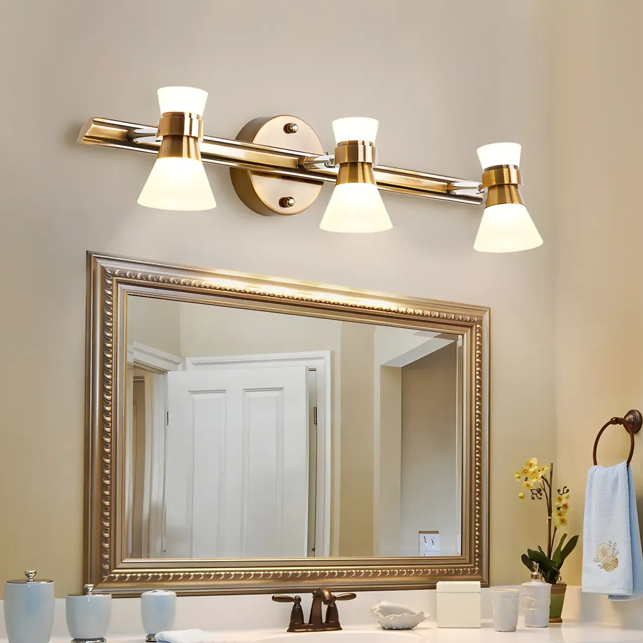 Geometric Modern Gold Multi-Light Vanity Fixture Image - 3