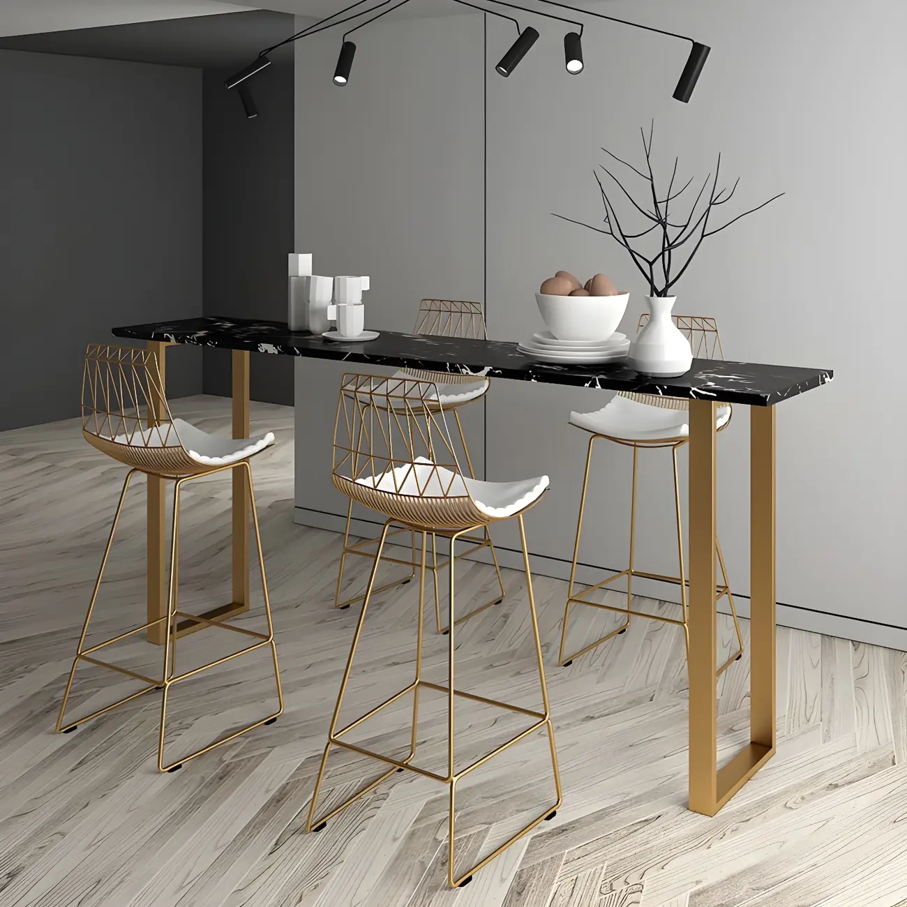 Black Rectangle Marble Tall Bar Table Gold Base Image - 1 | homeyfad