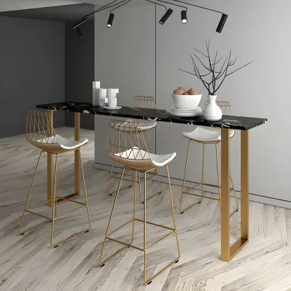 Black Rectangle Marble Tall Bar Table Gold Base Image - 1