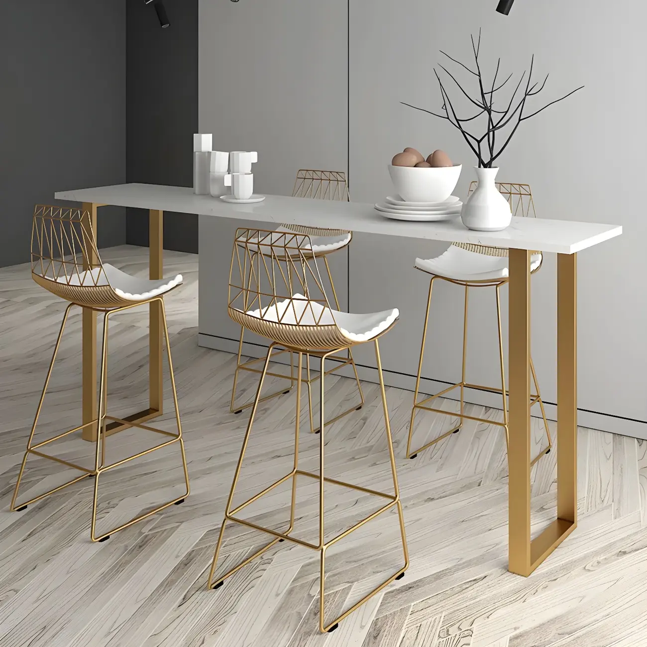 Black Rectangle Marble Tall Bar Table Gold Base Image - 2 | homeyfad