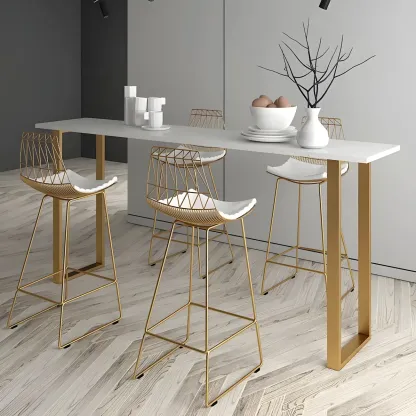 Black Rectangle Marble Tall Bar Table Gold Base Image - 2