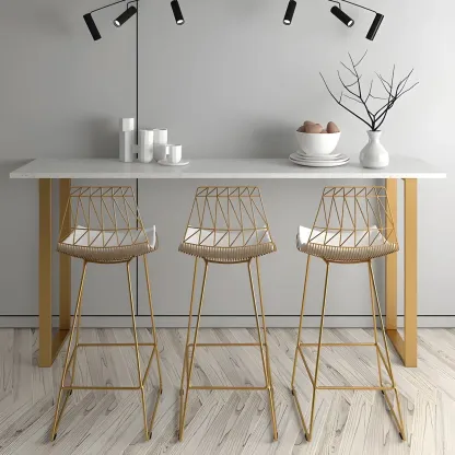 Black Rectangle Marble Tall Bar Table Gold Base Image - 3