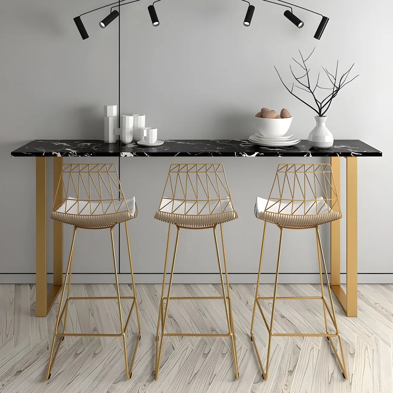 Black Rectangle Marble Tall Bar Table Gold Base Image - 4 | homeyfad