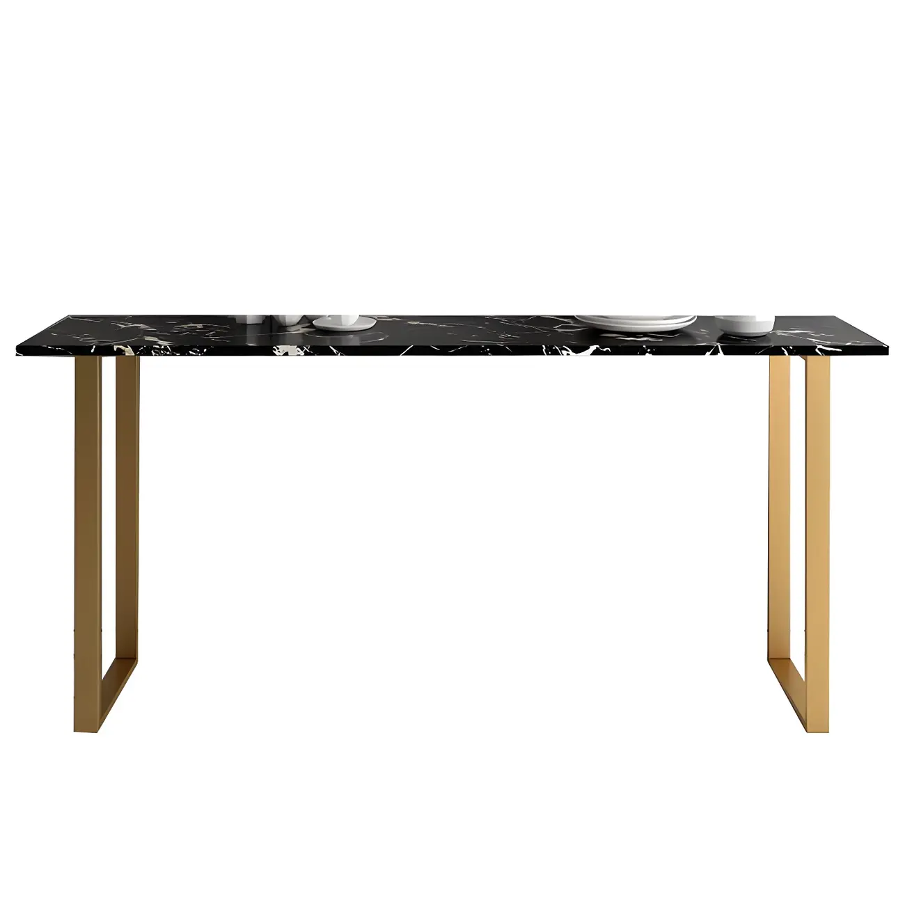 Black Rectangle Marble Tall Bar Table Gold Base Image - 5 | homeyfad