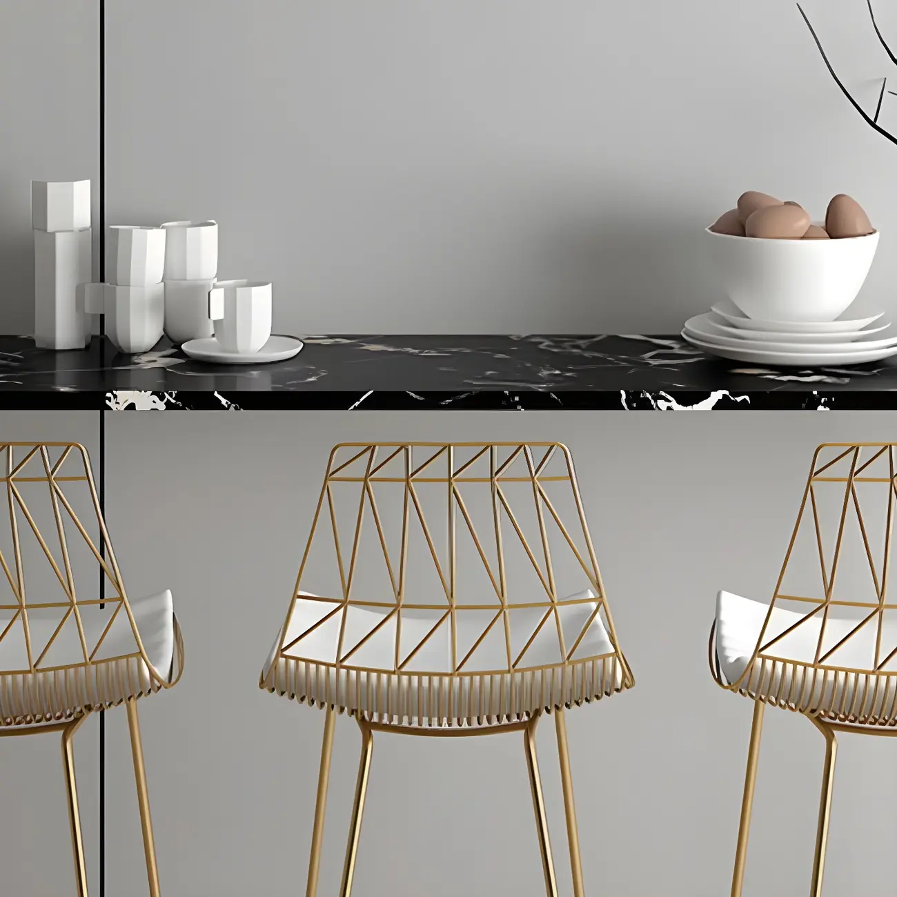 Black Rectangle Marble Tall Bar Table Gold Base Image - 7 | homeyfad